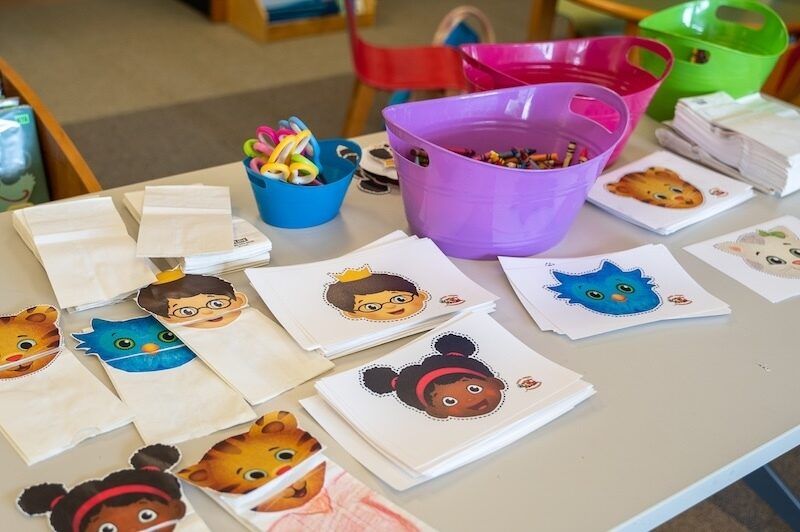 arts and crafts supplies on a classroom table